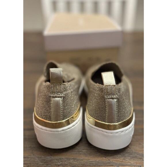 Michael Kors Juno Knit Slip On Sneaker Sparkle Gold Fashion Metallic 8M (NWB) - Picture 4 of 12